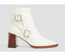 Fibbie buckled leather ankle boots - White