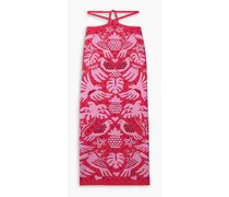 Tie-detailed jacquard-knit midi skirt - Red