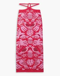 FARM Rio Tie-detailed jacquard-knit midi skirt - Red Red