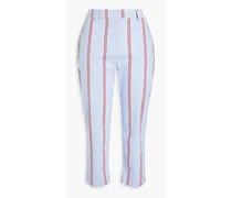 Cropped striped cotton-blend slim-leg pants - Blue