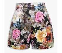 Floral-print cotton and silk-blend sateen shorts - Black
