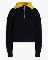 Sandro Two-tone ribbed wool-blend half-zip sweater - Blue Blue