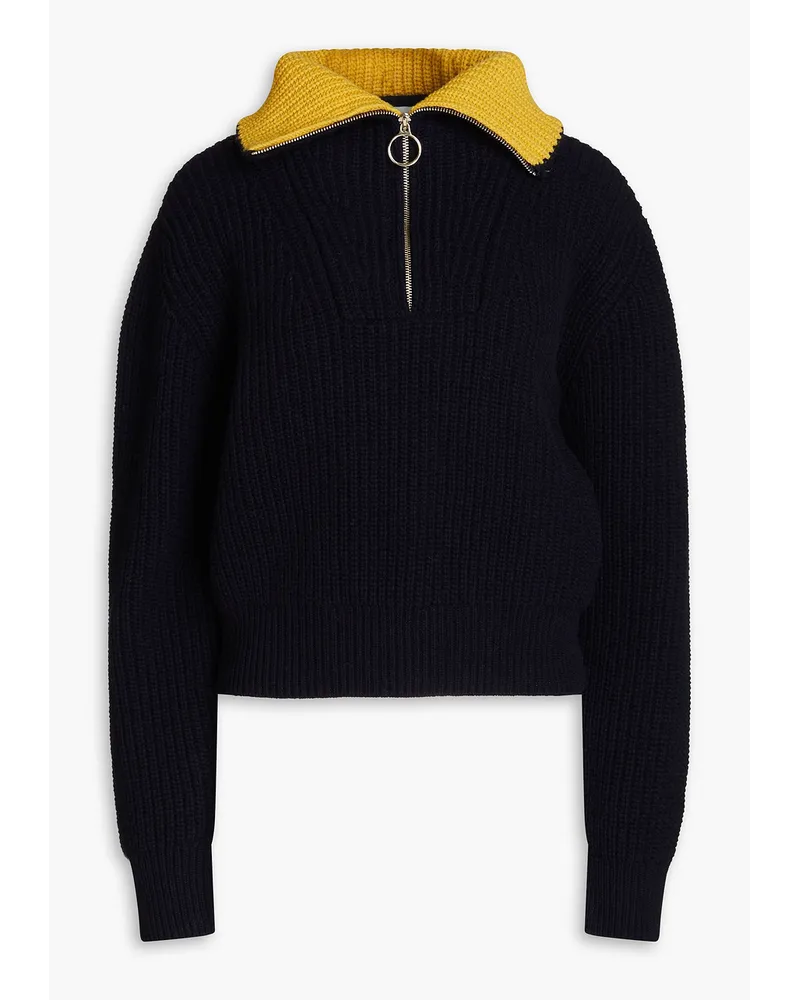 Sandro Two-tone ribbed wool-blend half-zip sweater - Blue Blue