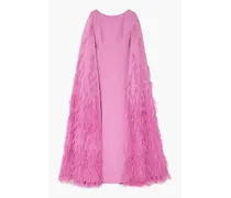 Madalena cape-effect crystal-embellished feather-trimmed crepe gown - Pink