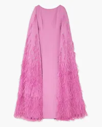 Huishan Zhang Madalena cape-effect crystal-embellished feather-trimmed crepe gown - Pink Pink