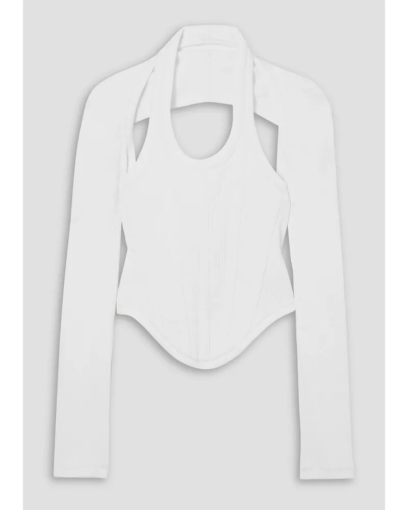 Dion Lee Modular cutout ribbed stretch-cotton jersey bustier top - White White