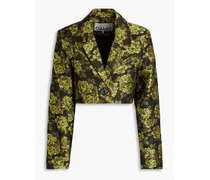 Cropped floral-jacquard blazer - Black