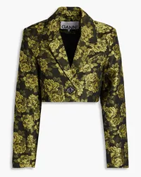 Ganni Cropped floral-jacquard blazer - Black Black