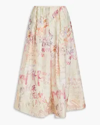 Zimmermann Printed linen and silk-blend midi skirt - White White