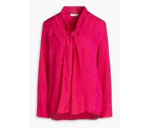 Pussy-bow snake-print satin-jacquard blouse - Pink