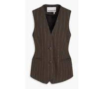Pinstriped wool-blend tweed vest - Brown
