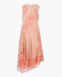 Ulla Johnson Kaia open-back asymmetric appliquéd tulle-trimmed silk-charmeuse midi dress - Orange Orange