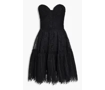 Strapless pleated lace dress - Black