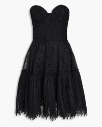 COSTARELLOS Strapless pleated lace dress - Black Black