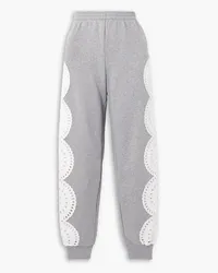 Stella McCartney Broderie anglaise-trimmed cotton-jersey tapered track pants - Gray Gray