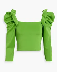 Alice + Olivia Alice Olivia - Genny cropped gathered stretch-knit top - Green Green