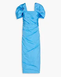 Oscar de la Renta Pleated cotton-blend taffeta midi dress - Blue Blue