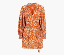 Alice Olivia - Lilian belted floral-print linen-blend gauze mini dress - Orange
