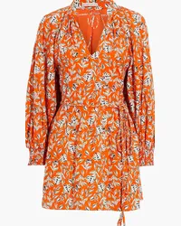 Alice + Olivia Alice Olivia - Lilian belted floral-print linen-blend gauze mini dress - Orange Orange