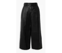 Taja belted cropped leather wide-leg pants - Black