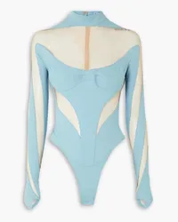 Thierry Mugler Cutout stretch-jersey and tulle bodysuit - Blue Blue