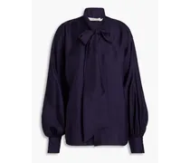 Pussy-bow silk-twill blouse - Blue