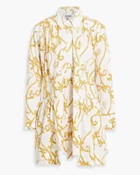 Ganni Gathered printed cotton-poplin mini shirt dress - Yellow Yellow