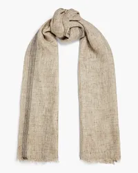 Brunello Cucinelli Frayed metallic linen-blend gauze scarf - Neutral Neutral