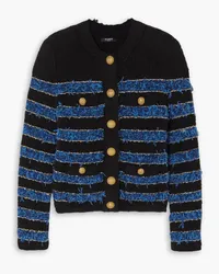 Balmain Button-embellished striped metallic bouclé jacket - Blue Blue