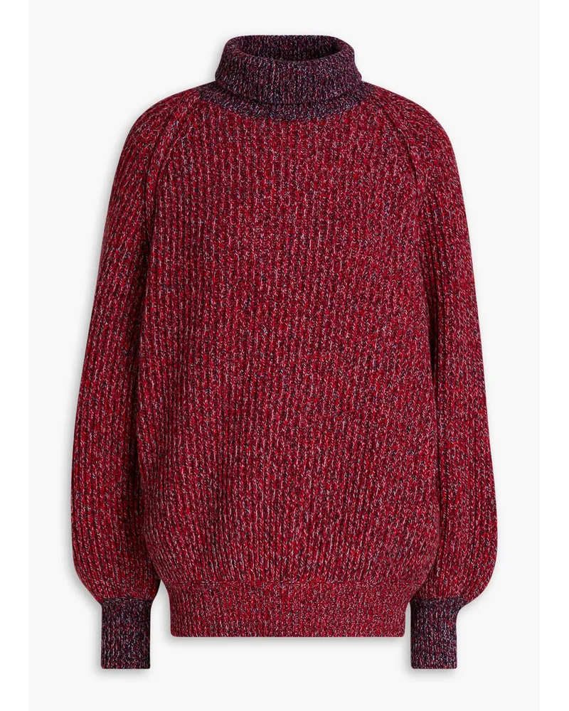 Oversized Donegal wool-blend turtleneck sweater - Red