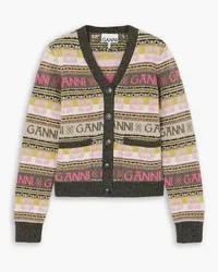 Ganni Intarsia-knit wool-blend cardigan - Green Green