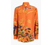Floral-print silk crepe de chine shirt - Orange