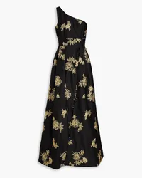 Marchesa One-shoulder embroidered satin gown - Black Black