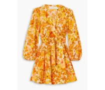 Raie belted floral-print cotton-poplin mini wrap dress - Orange