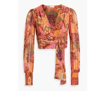 Samara cropped floral-print silk-georgette wrap blouse - Orange