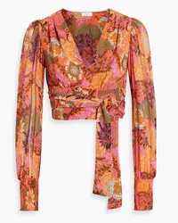 A.L.C. Samara cropped floral-print silk-georgette wrap blouse - Orange Orange