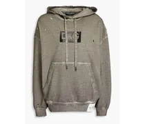 Appliquéd French cotton-terry drawstring hoodie - Gray