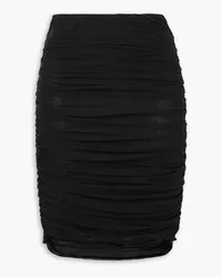 Leslie Amon Medusa ruched stretch-mesh pencil skirt - Black Black