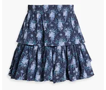 Tiered printed crepe mini skirt - Blue