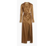 Electra belted wrap-effect silk-satin maxi dress - Brown