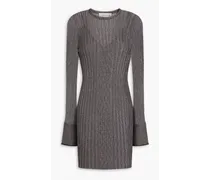 Metallic ribbed crochet-knit mini dress - Metallic