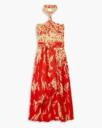 Proenza Schouler Gathered floral-print crepe halterneck midi dress - Red Red