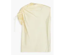 Lace-up ruched cotton-poplin top - Yellow
