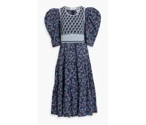 Tilly tiered floral-print cotton and intarsia-knit midi dress - Blue