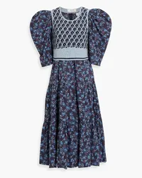 Sea Tilly tiered floral-print cotton and intarsia-knit midi dress - Blue Blue