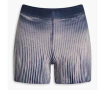 Bleached ribbed cotton-blend shorts - Blue
