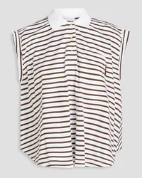 Brunello Cucinelli Bead-embellished striped cotton-jersey polo shirt - White White