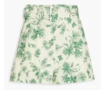 Leman belted printed linen-blend shorts - Green
