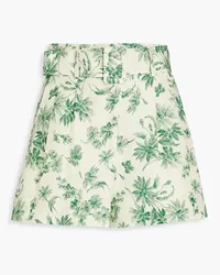 Sandro Belted printed linen-blend shorts - Green Green