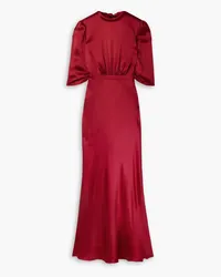 Saloni Adele hammered silk-satin maxi dress - Burgundy Burgundy